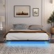 Floating Bed Frame Queen Size with LED Lights ＆ charging station, Metal Platform Queen Bed, 79.9'' L x 60.2'' W x 7.9'' H.