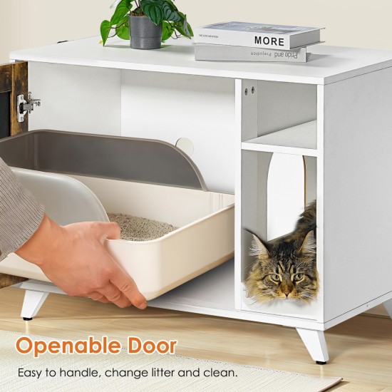 Litter Box Enclosure,Modern Hidden Cat Litter Box Enclosure Furniture with Scratching Pad for Living Room, White + vintage color door frame