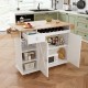 44 Inch Kitchen Island Cart with Solid Wood Top, Wine Storage, Spice Rack, Towel Rack, Wine Glass Holder, Rolling Kitchen Island Table on Wheels, Tool-Free Installation, White & Oak