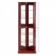 Corner Curio Dispaly Cabinet with Lights, Adjustable Tempered Glass Shelves, Mirrored Back,Cherry(E26 light bulb not included)