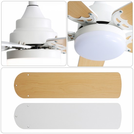 42 Inch Modern Ceiling Fan With 3 Color Dimmable Light 5 Blades Remote Control Reversible DC Motor White