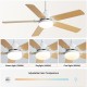 42 Inch Modern Ceiling Fan With 3 Color Dimmable Light 5 Blades Remote Control Reversible DC Motor White