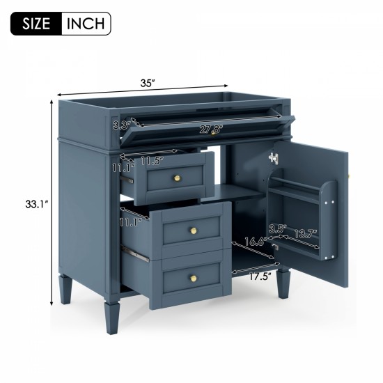 36'' Bathroom Vanity without Top Sink, Modern Bathroom Storage Cabinet with 2 Drawers and a Tip-out Drawer, Solid Wood Frame (NOT INCLUDE BASIN SINK)