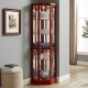 6 Shelf Lighted Corner Curio Cabinet with Adjustable Tempered Glass Shelves and Mirror Back, Cherry(E26 light bulb not included)