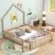 Wood Full Size House Platform Bed with Guardrail, Natural