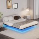 Floating Bed Frame King Size with LED Lights ＆ charging station, Metal Platform Queen Bed, 79.9'' L x 76.2'' W x 7.9'' H.