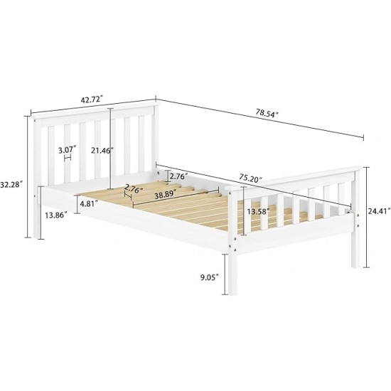 Twin Bed Frames with Headboard, Solid Wooden Platform Bed with Corner, Modern Low Profile Bed Frame, No Box Spring Needed, White