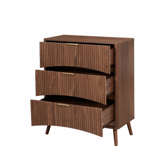 Bedroom Dresser, 3 Dressers with Wavy Curved Drawers, Children's Room, Living Room, Entry and Hallway Wood Chest of Drawers, Walnut, 31.5″W x 15.8″D x 37.4″H.