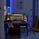 Single metal loft bed with rectangular desk, LED lights, LED loft bed frame double bed with storage shelves and hanging storage compartments, safety guard and ladder, no box springs required, rattan g