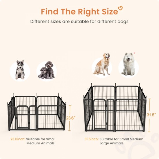 Dog Playpen Outdoor, 8 Panel Dog Fence 31.'' Pet Pen for Small Dogs Pet Exercise Pen for Puppy/Rabbit/Small Animals Portable Playpen for RV Camping Garden Yard, Indoor. Black, 26.3'' W x 31.5'' H.