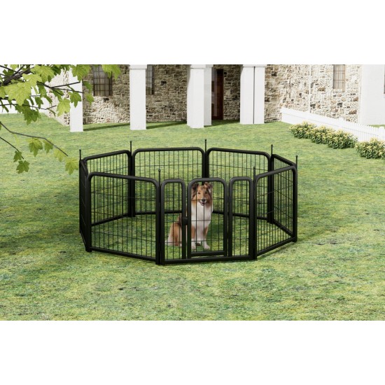 Dog Playpen Outdoor, 8 Panel Dog Fence 31.'' Pet Pen for Small Dogs Pet Exercise Pen for Puppy/Rabbit/Small Animals Portable Playpen for RV Camping Garden Yard, Indoor. Black, 26.3'' W x 31.5'' H.