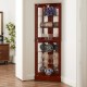 Corner Curio Dispaly Cabinet with Lights, Adjustable Tempered Glass Shelves, Mirrored Back,Cherry(E26 light bulb not included)