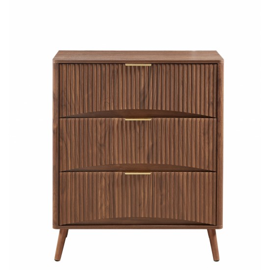 Bedroom Dresser, 3 Dressers with Wavy Curved Drawers, Children's Room, Living Room, Entry and Hallway Wood Chest of Drawers, Walnut, 31.5″W x 15.8″D x 37.4″H.