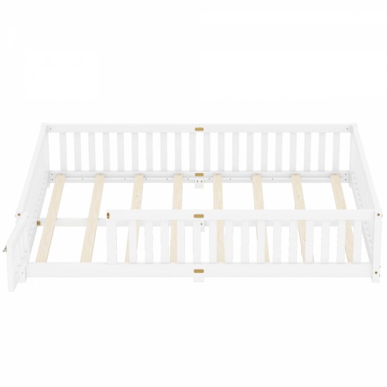 Queen Size Bed Floor Bed with Safety Guardrails and Door for Kids, White(Expect Arrival Date 2024.7.26), Old SKU W158090696