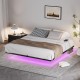 Floating Bed Frame King Size with LED Lights ＆ charging station, Metal Platform Queen Bed, 79.9'' L x 76.2'' W x 7.9'' H.