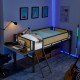 Single metal loft bed with rectangular desk, LED lights, LED loft bed frame double bed with storage shelves and hanging storage compartments, safety guard and ladder, no box springs required, rattan g