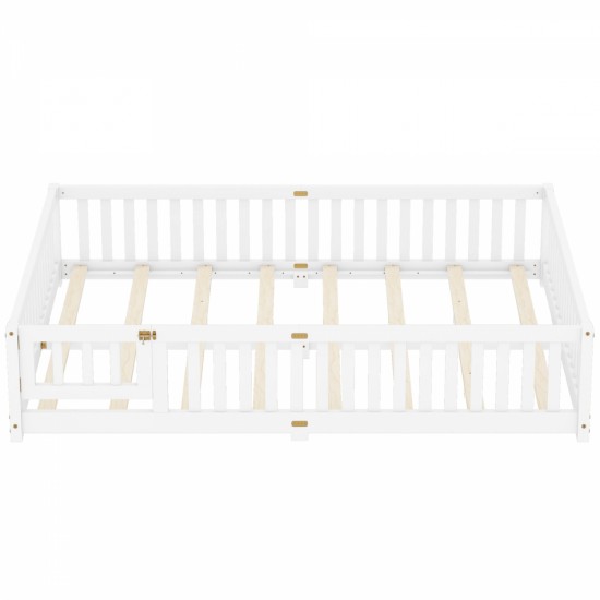 Queen Size Bed Floor Bed with Safety Guardrails and Door for Kids, White(Expect Arrival Date 2024.7.26), Old SKU W158090696