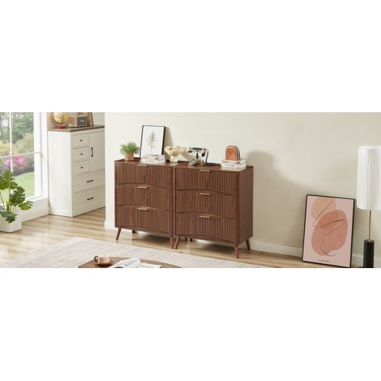 Bedroom Dresser, 3 Dressers with Wavy Curved Drawers, Children's Room, Living Room, Entry and Hallway Wood Chest of Drawers, Walnut, 31.5″W x 15.8″D x 37.4″H.