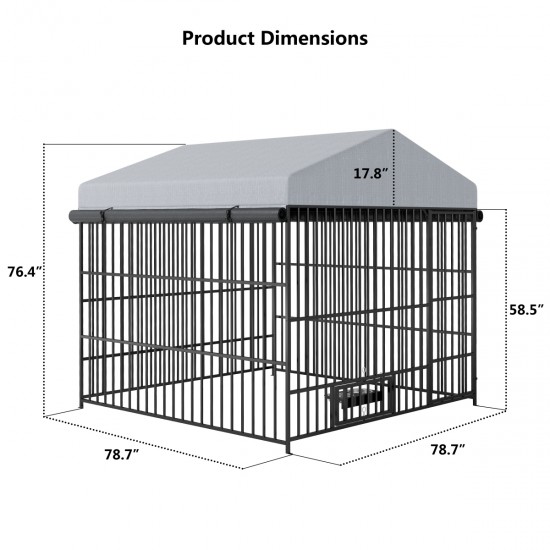 Large Dog Kennel Outdoor Pet Pens Dogs Run Enclosure Animal Hutch Metal Coop Fence with Roof Cover(6.6'L x 6.6'W x 6.4'H)