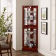 Corner Curio Dispaly Cabinet with Lights, Adjustable Tempered Glass Shelves, Mirrored Back,Cherry(E26 light bulb not included)