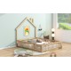 Wood Full Size House Platform Bed with Guardrail, Natural