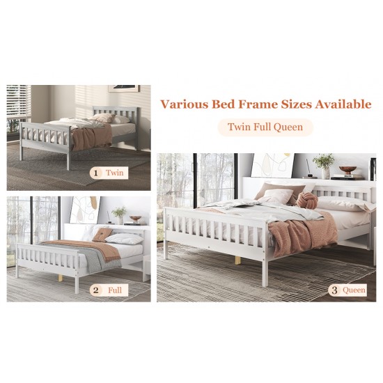 Twin Bed Frames with Headboard, Solid Wooden Platform Bed with Corner, Modern Low Profile Bed Frame, No Box Spring Needed, White