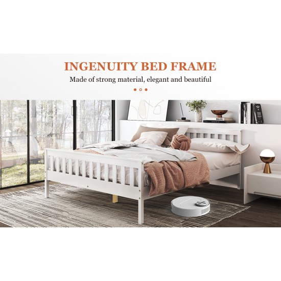 Twin Bed Frames with Headboard, Solid Wooden Platform Bed with Corner, Modern Low Profile Bed Frame, No Box Spring Needed, White