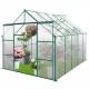 8x10FT Double Door Polycarbonate Greenhouse Raised Base and Anchor Aluminum Heavy Duty Walk-in Greenhouses for Outdoor Backyard in All Season,Green