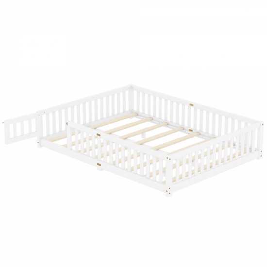 Queen Size Bed Floor Bed with Safety Guardrails and Door for Kids, White(Expect Arrival Date 2024.7.26), Old SKU W158090696