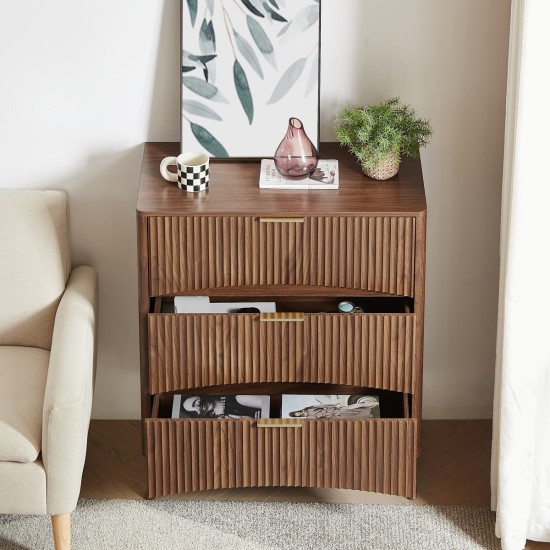 Bedroom Dresser, 3 Dressers with Wavy Curved Drawers, Children's Room, Living Room, Entry and Hallway Wood Chest of Drawers, Walnut, 31.5″W x 15.8″D x 37.4″H.