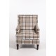 Upholstered Accent Chair, Vintage Armchair with Blue and White Striped Linen Fabric and Nailhead Trim for Living Room