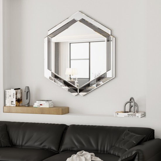 28 x 31.5 inches Wall-Mounted Silver Decorative Round Wall Mirror for Home, Living Room, Bedroom, Entryway