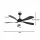 52 Inch Modern Ceiling Fan With 3 Color Dimmable Light 5 ABS Blades Smart Remote Control Reversible DC Motor Black