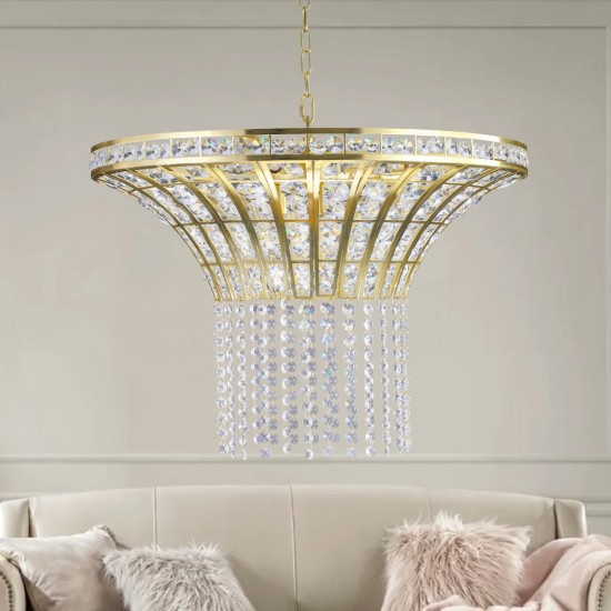 Modern Crystal Chandelier for Living-Room, 8-Light 23.6 Wide Crystal Waterfall Chandelier (Bulb Not Included)