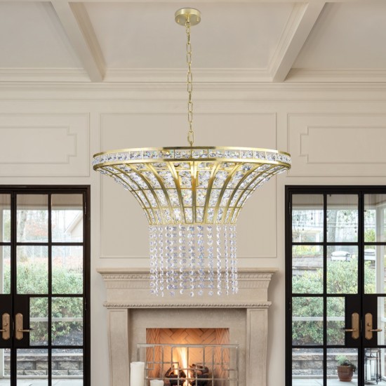 Modern Crystal Chandelier for Living-Room, 8-Light 23.6 Wide Crystal Waterfall Chandelier (Bulb Not Included)