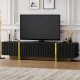 ON-TREND Luxury Fluted TV Stand for TVs Up to 80'', Modern Entertainment Center with Storage Cabinets & Drawers, Smooth Media Console with Golden Wood Grain Legs for Living Room, Black