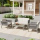 4-Pieces Acacia Wood Patio Furniture Set, Outdoor Furniture with Coffee Table, Patio Conversation Set Deep Seating with Soft Cushion, Porch Chairs for Garden, Backyard Porch Balcony, Grey & Beige