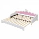 Twin Extending Daybed with LED Lights, Modern Upholstered Princess Daybed With Crown Headboard,White