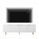 White Modern TV Stand Fluted 68 Inch with Power Outlet, Entertainment Center with Storage Doors, TV Console Media Cabinet,  for 55+ Inch TV, Living Room