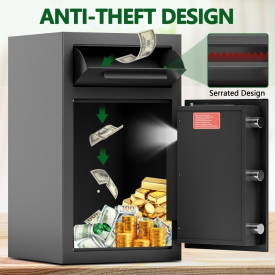 Depository Drop Safe, Front Drop Slot Lock Box with Digital Combination and Anti-Fishing, Silent Deposit Safe Box, Security Money Safe for Cash Slips Expense Business Office Home