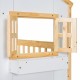 Twin over Twin House Bunk Bed with Roof , Window, Window  Box, Door , with Safety Guardrails and Ladder, Natural/White