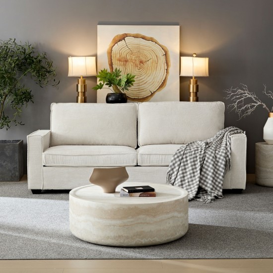 Corduroy Sofa, 87.4 inch Modern Design Sofa with Cup Holder and Storage Bags, Deep Seat Sofa Couch,Comfy Couch for Living Room,Apartment,Beige