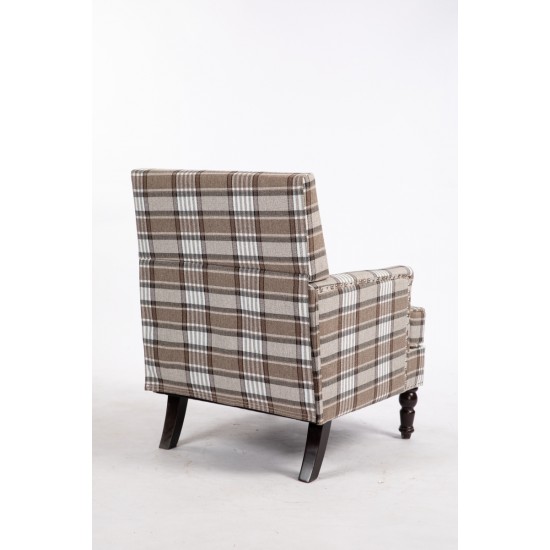 Upholstered Accent Chair, Vintage Armchair with Blue and White Striped Linen Fabric and Nailhead Trim for Living Room