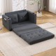 3-in-1 Upholstered Futon Sofa Convertible Sofa bed,Foldable Tufted Loveseat with Pull Out Sleeper Couch Bed,Folding Mattres Love Seat Daybed W/Side Pockets and Cup Holder, Dark Gray