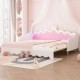 Twin Extending Daybed with LED Lights, Modern Upholstered Princess Daybed With Crown Headboard,White