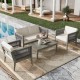 4-Pieces Acacia Wood Patio Furniture Set, Outdoor Furniture with Coffee Table, Patio Conversation Set Deep Seating with Soft Cushion, Porch Chairs for Garden, Backyard Porch Balcony, Grey & Beige