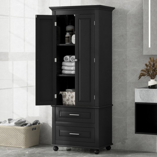 Tall Storage Cabinet with Two Drawers for Bathroom/Office, Black