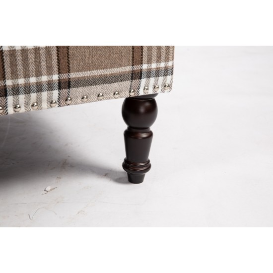 Upholstered Accent Chair, Vintage Armchair with Blue and White Striped Linen Fabric and Nailhead Trim for Living Room