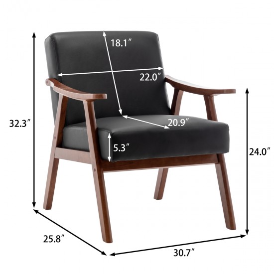 Mid-Century Modern Chair, Living Room Chair with Solid Wood Frame, Accent Chair Extra-Thick Backrest, Wingback Chair for Bedroom, Reading Room, Living Room, Lounge Chair Indoor