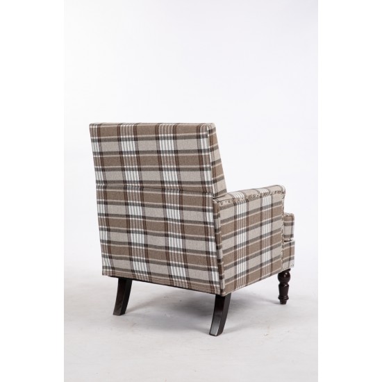 Upholstered Accent Chair, Vintage Armchair with Blue and White Striped Linen Fabric and Nailhead Trim for Living Room